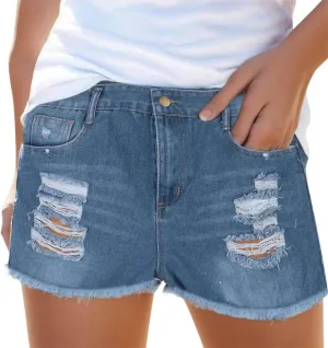 Women's High Waisted Denim Shorts Casual Ripped Summer Hot Short Jeans Raw Hem Stretchy Denim Jeans Shorts