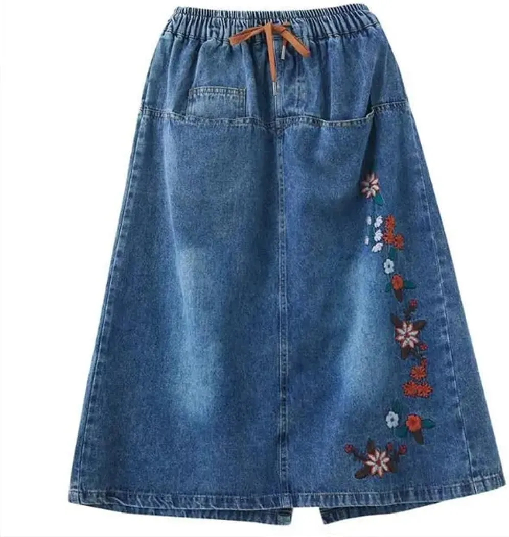 Women's High Waisted Patchwork Skirt Korean Version Loose Fitting Straight Leg Denim Skirt
