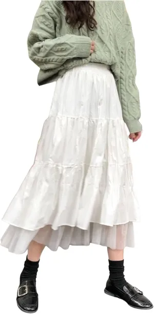 Women's Layered Tiered Skirt Summer Casual Elegant High Waisted Loose Flowy Long Skirts with Pockets 2025 Y2K