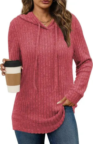 Womens Lightweight Hoodie Sweaters Long Sleeve Shirts Casual Loose Knit Tops Fall Fashion 2024