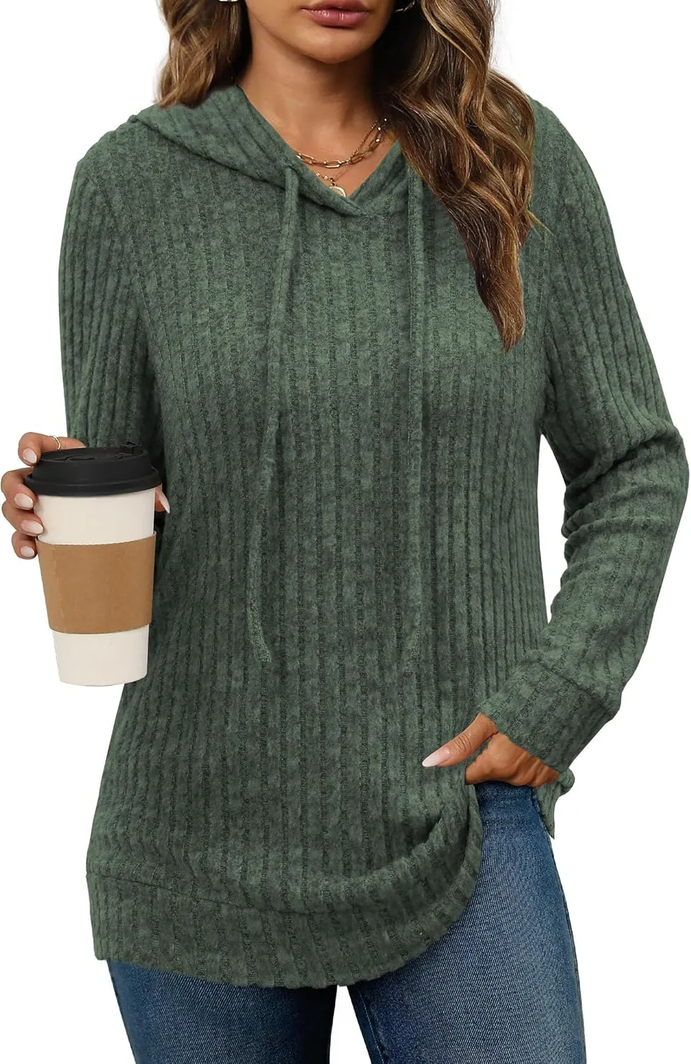 Womens Lightweight Hoodie Sweaters Long Sleeve Shirts Casual Loose Knit Tops Fall Fashion 2024