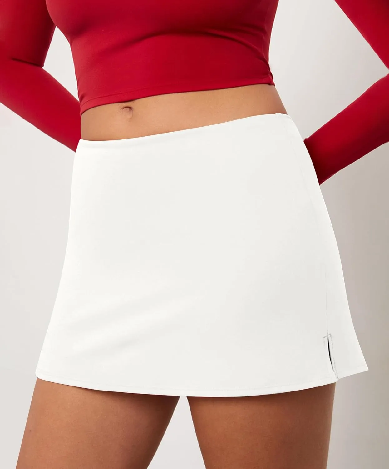 Womens Mini Skorts Y2k Summer Mid-Waisted Pencil Bodycon Short Skirts Side Split Skorts with Shorts