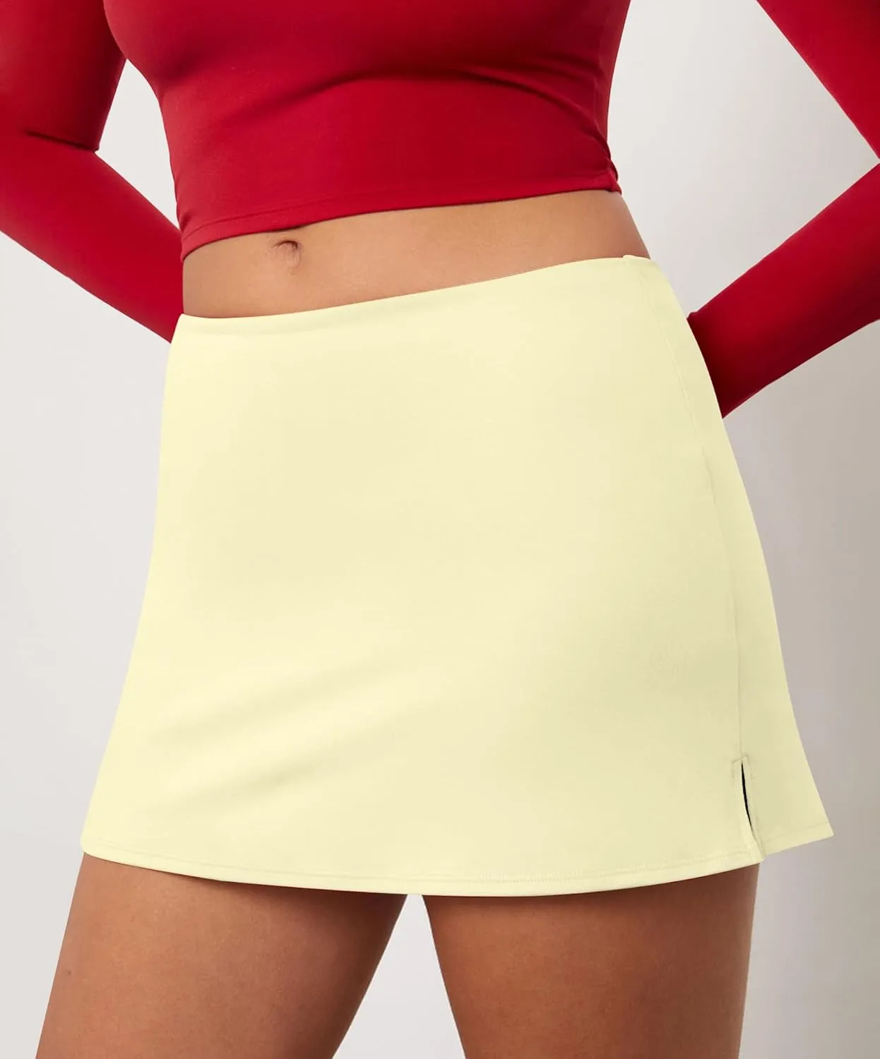 Womens Mini Skorts Y2k Summer Mid-Waisted Pencil Bodycon Short Skirts Side Split Skorts with Shorts