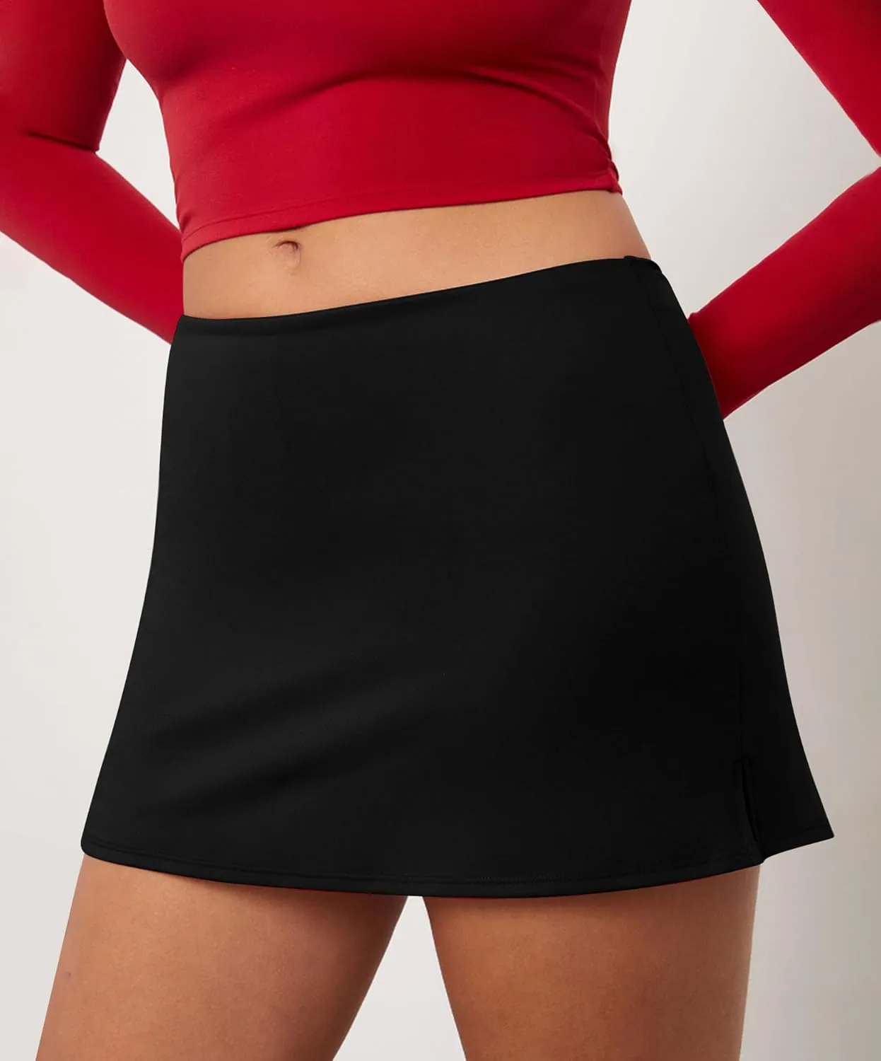 Womens Mini Skorts Y2k Summer Mid-Waisted Pencil Bodycon Short Skirts Side Split Skorts with Shorts