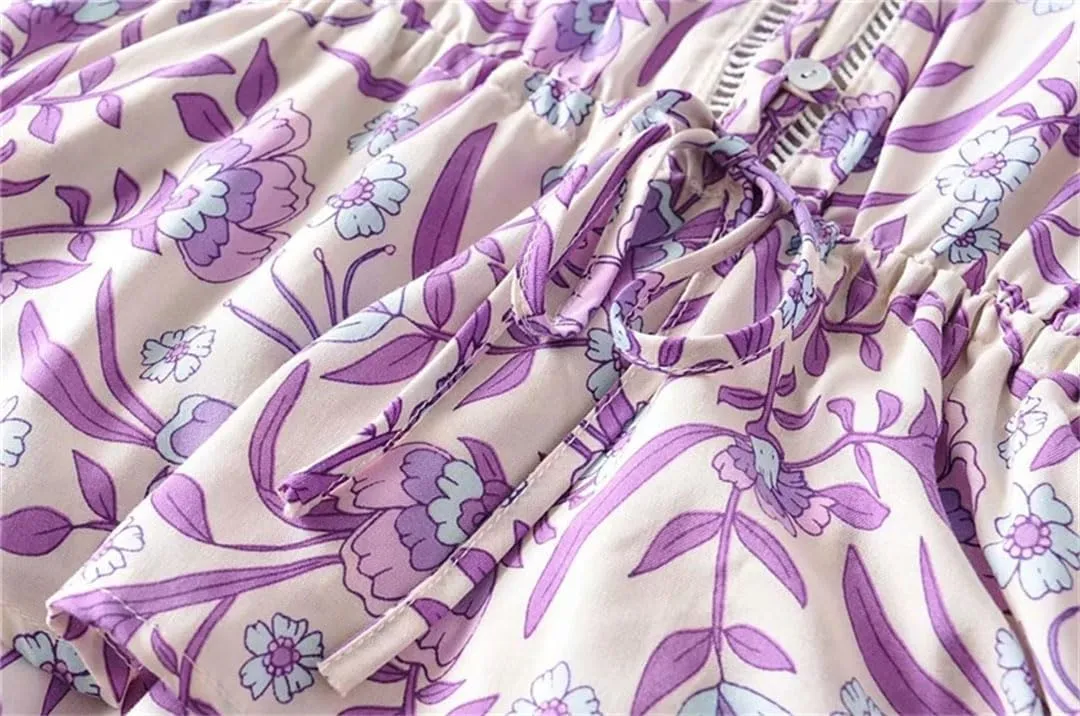 WomenS Ruffles Sleeve Floral Print Beach Bohemian Mini Dresses Ladies Vacation Boho Dress Robe