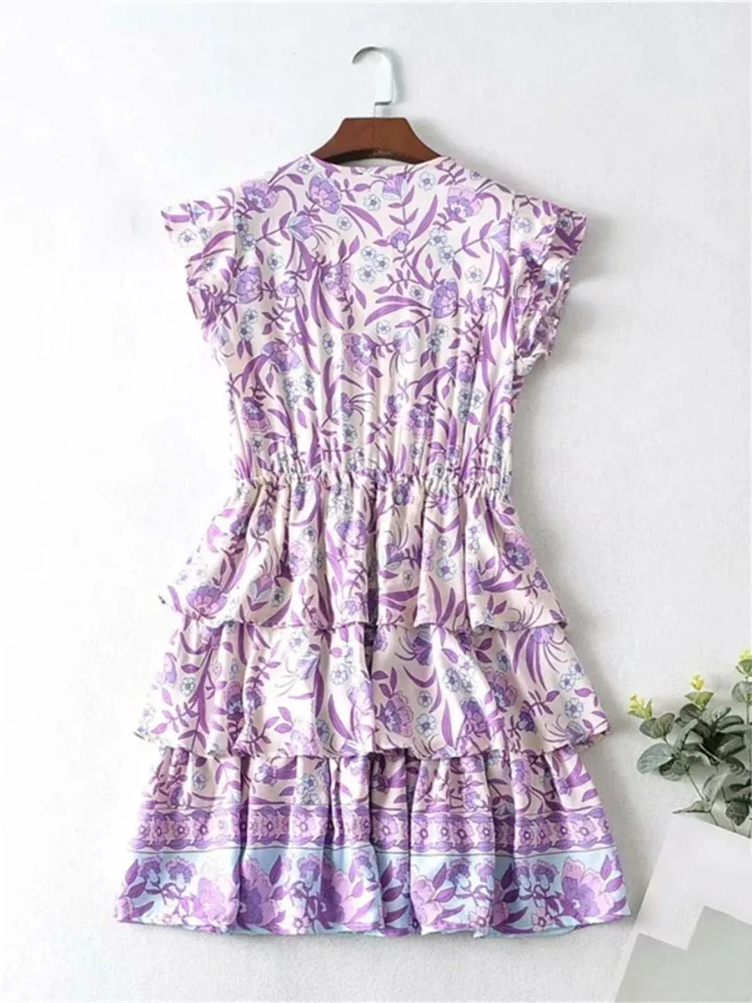 WomenS Ruffles Sleeve Floral Print Beach Bohemian Mini Dresses Ladies Vacation Boho Dress Robe