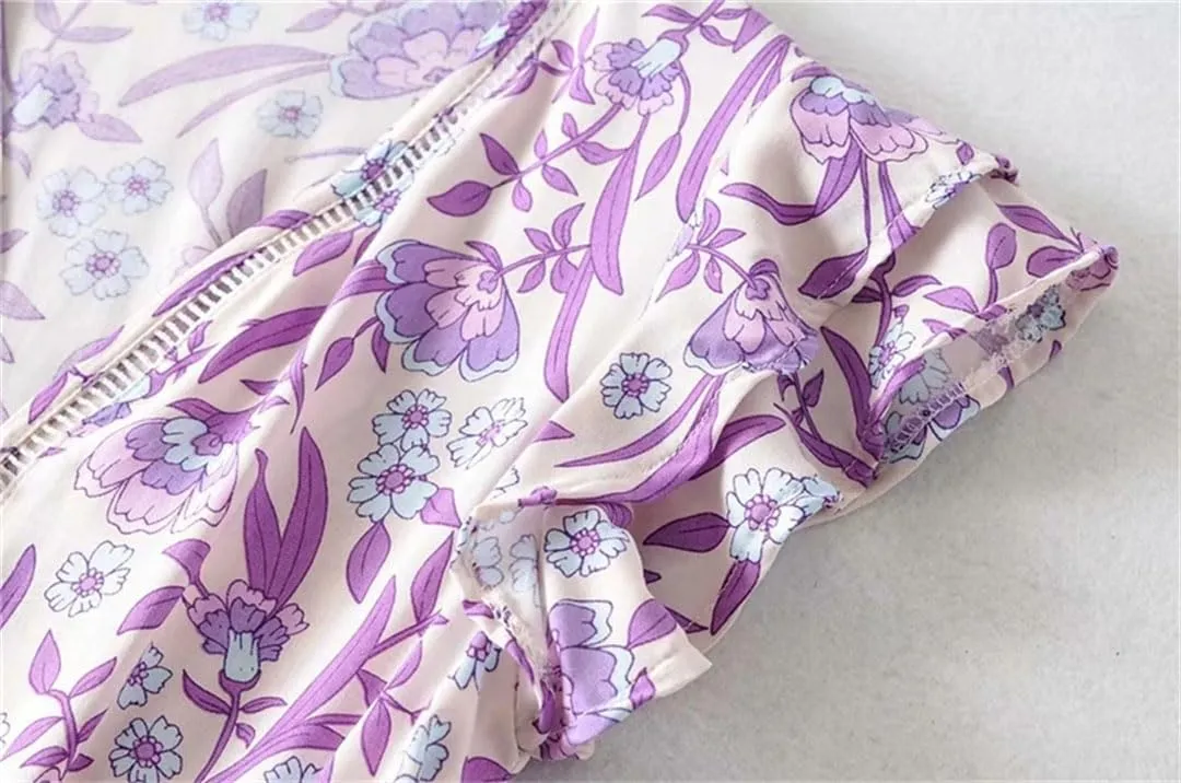 WomenS Ruffles Sleeve Floral Print Beach Bohemian Mini Dresses Ladies Vacation Boho Dress Robe