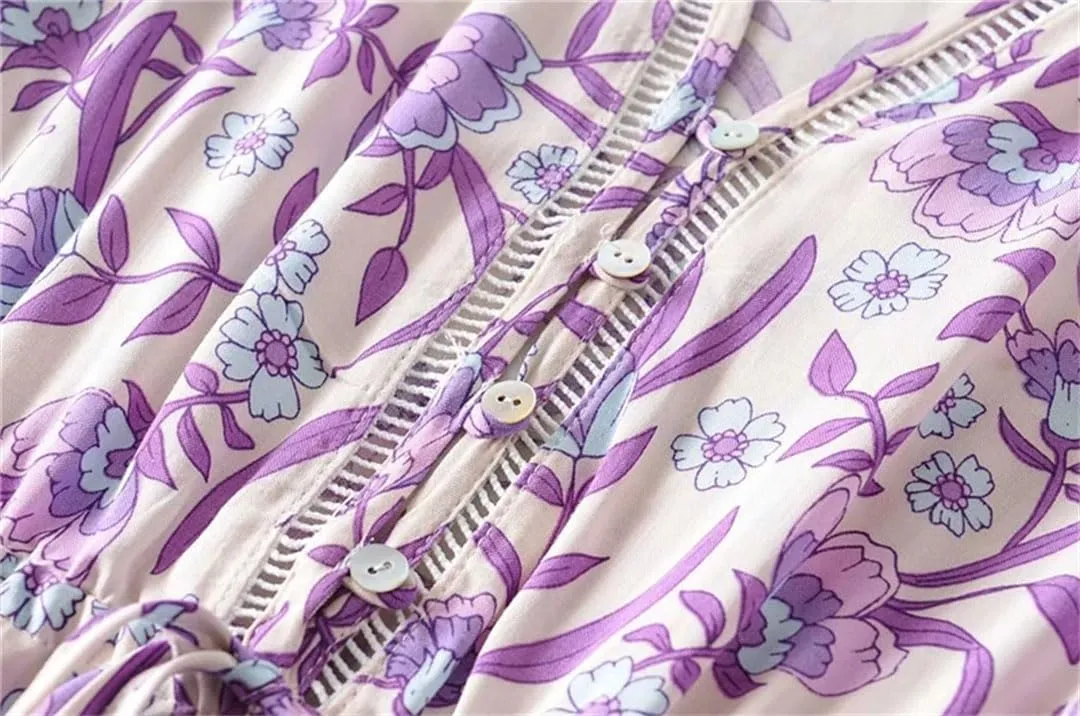 WomenS Ruffles Sleeve Floral Print Beach Bohemian Mini Dresses Ladies Vacation Boho Dress Robe