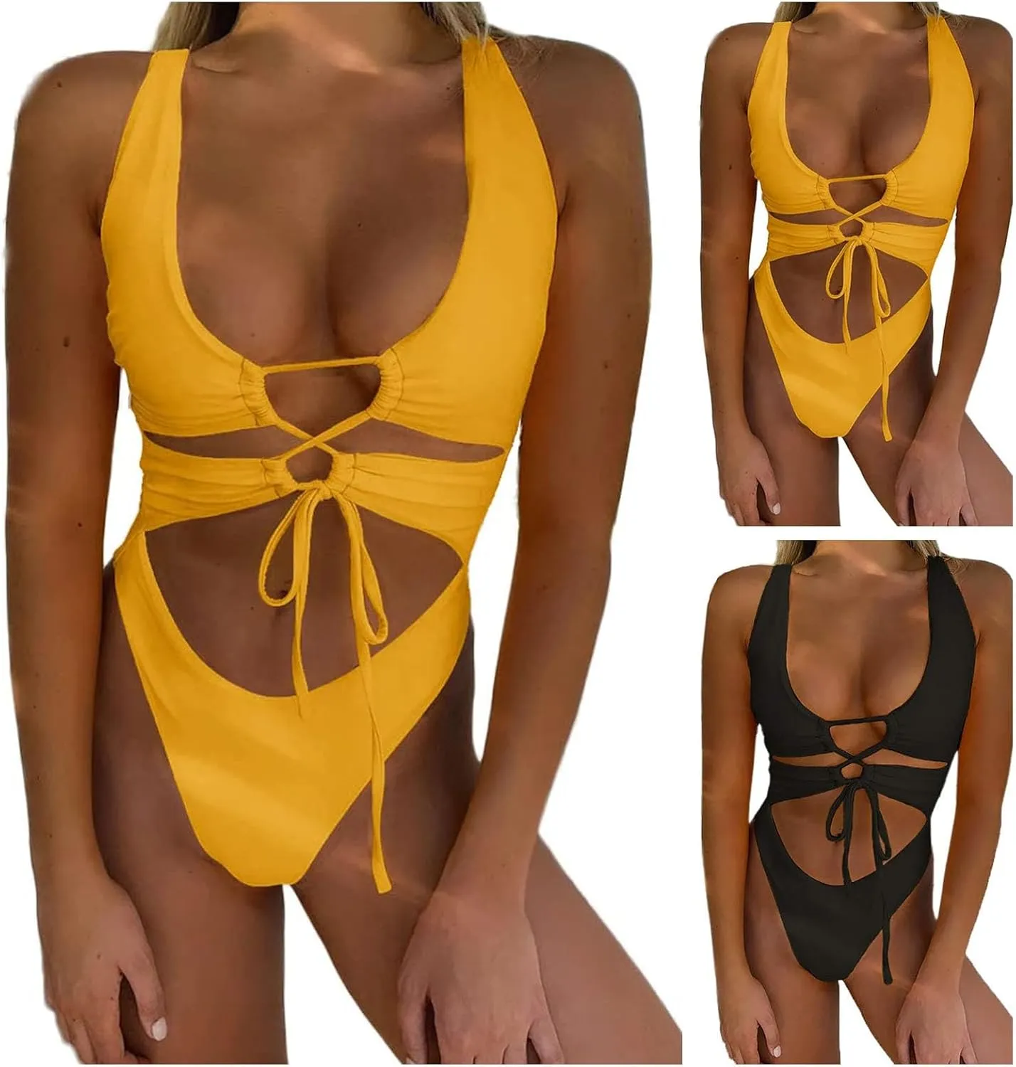 Women's Sexy One Piece Swimsuits Cutout High Cut Thong Monokini Swimsuit Cheeky Strappy Bikini Bathing Suit