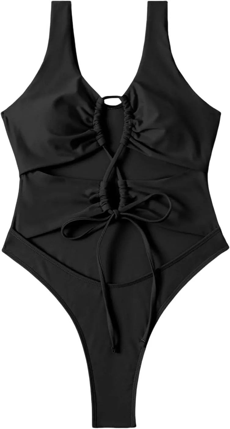 Women's Sexy One Piece Swimsuits Cutout High Cut Thong Monokini Swimsuit Cheeky Strappy Bikini Bathing Suit