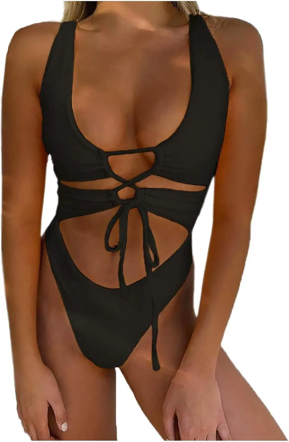 Women's Sexy One Piece Swimsuits Cutout High Cut Thong Monokini Swimsuit Cheeky Strappy Bikini Bathing Suit
