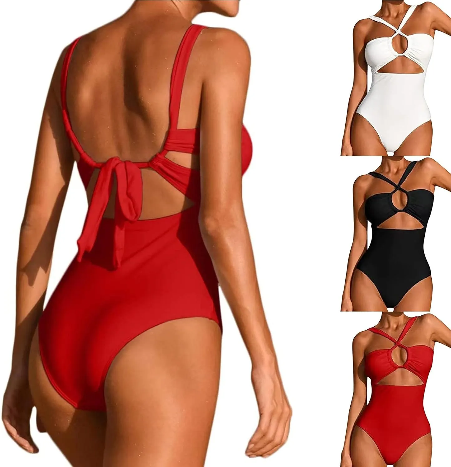 Women's Sexy One Piece Swimsuits Cutout High Cut Thong Monokini Swimsuit Cheeky Strappy Bikini Bathing Suit