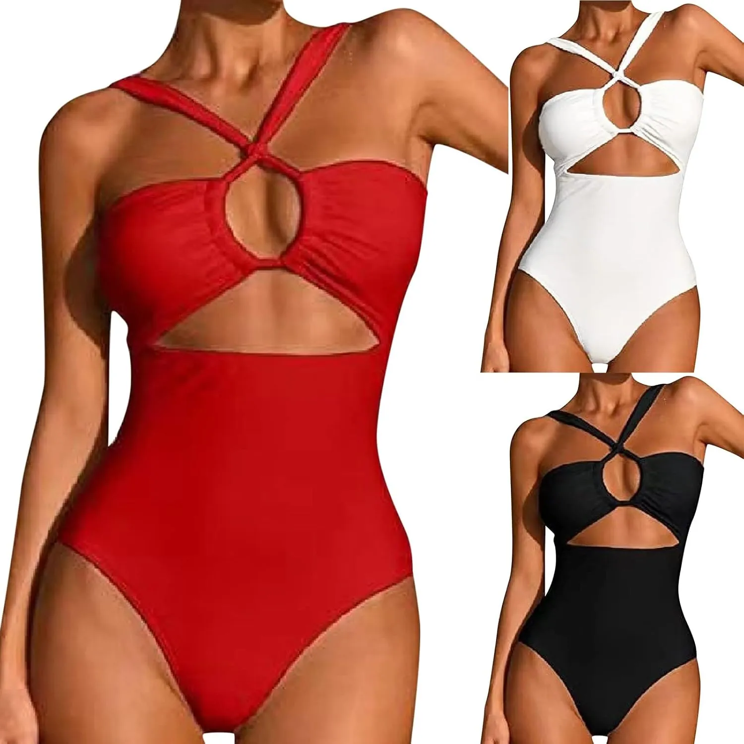 Women's Sexy One Piece Swimsuits Cutout High Cut Thong Monokini Swimsuit Cheeky Strappy Bikini Bathing Suit