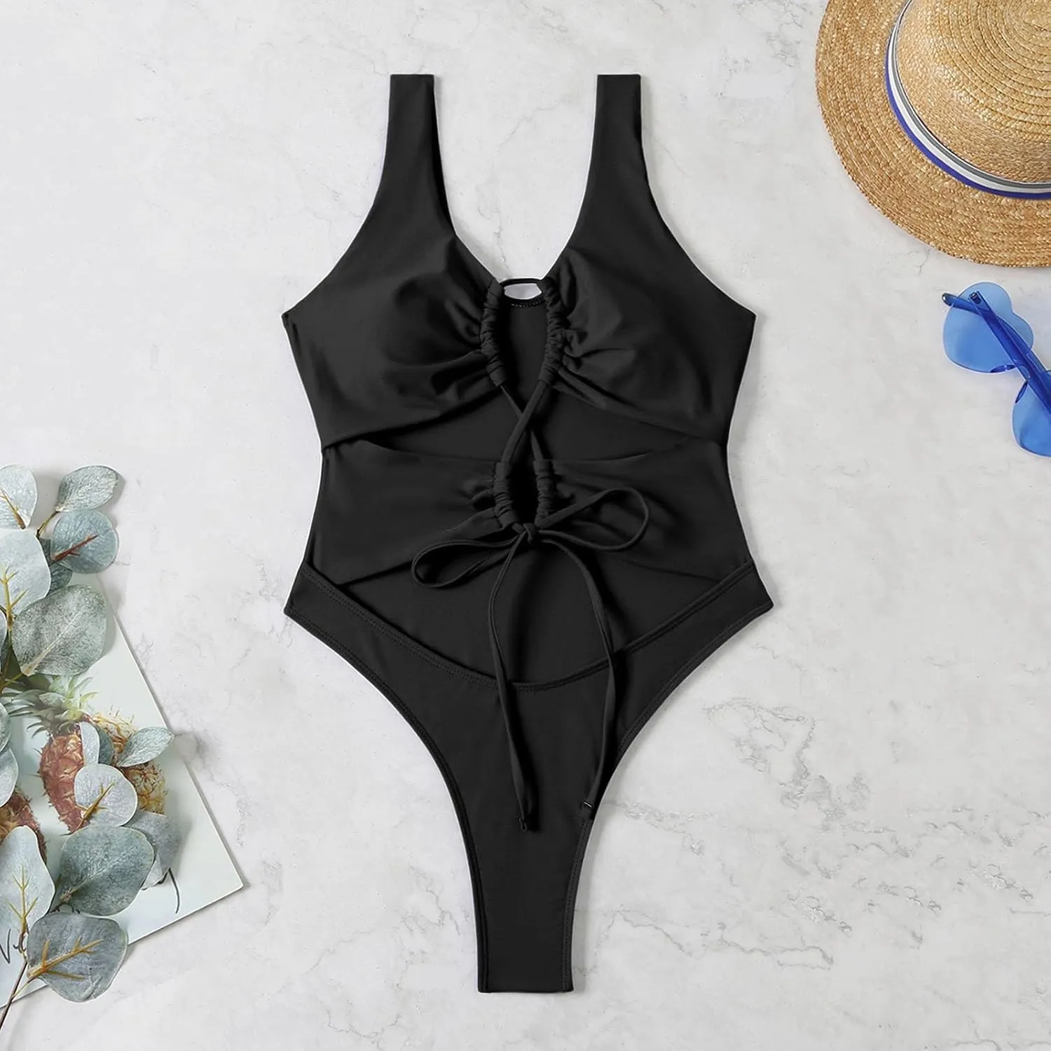 Women's Sexy One Piece Swimsuits Cutout High Cut Thong Monokini Swimsuit Cheeky Strappy Bikini Bathing Suit