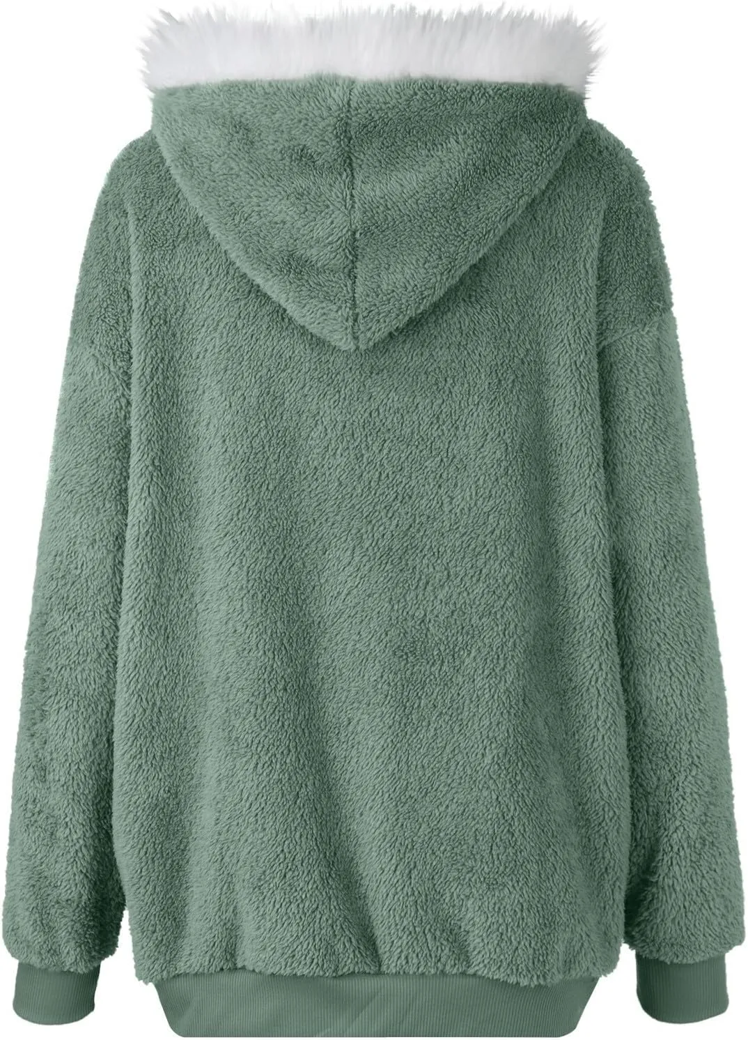Womens Sherpa Jacket Fuzzy Zip Up Hoodie Oversized Fleece Jackets Fluffy Coat with Pockets