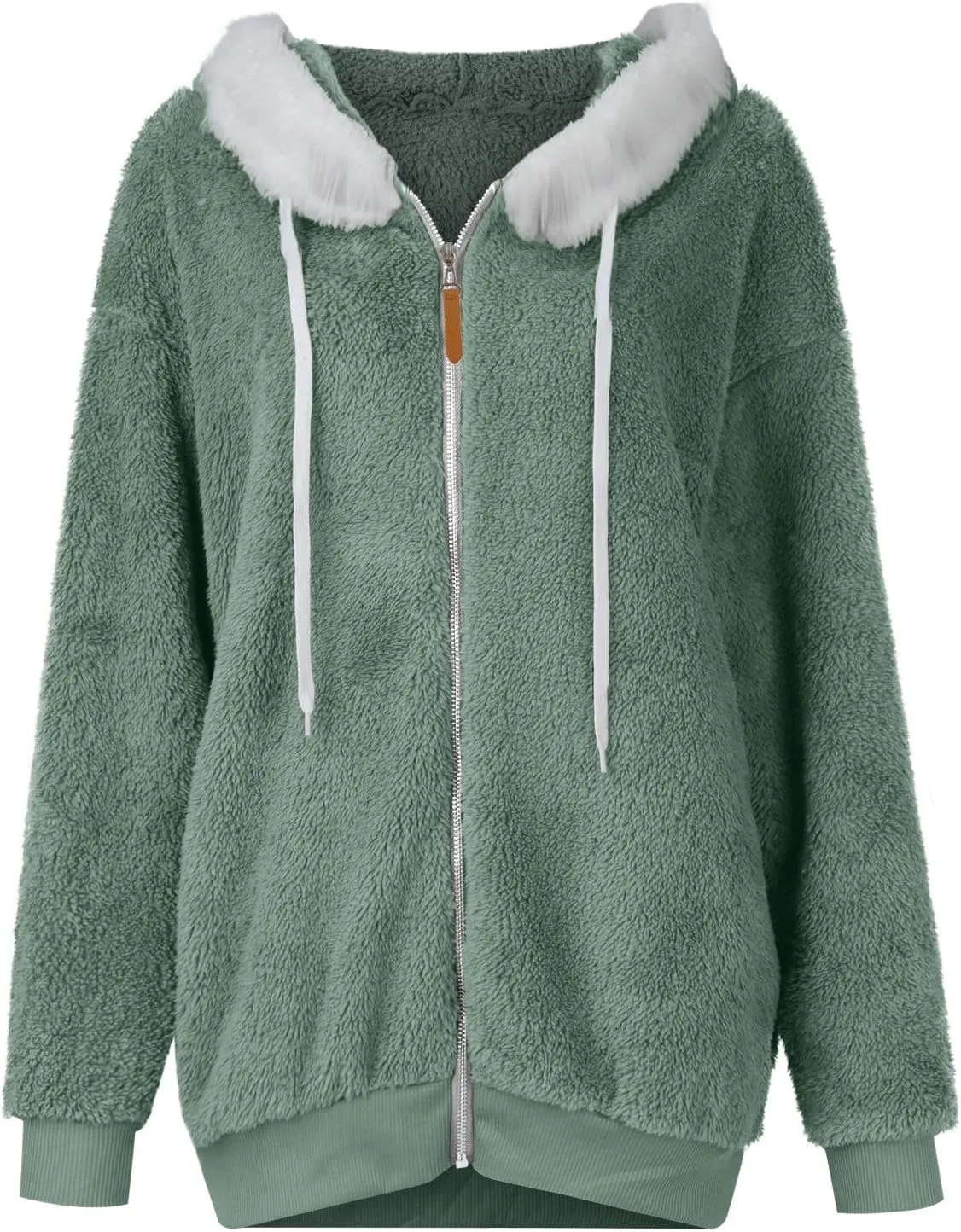 Womens Sherpa Jacket Fuzzy Zip Up Hoodie Oversized Fleece Jackets Fluffy Coat with Pockets