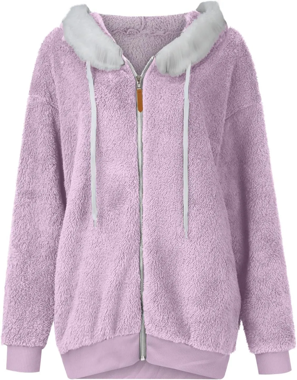 Womens Sherpa Jacket Fuzzy Zip Up Hoodie Oversized Fleece Jackets Fluffy Coat with Pockets