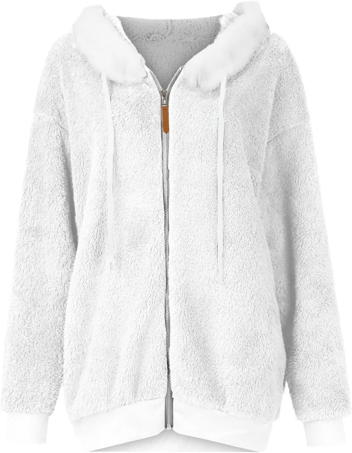 Womens Sherpa Jacket Fuzzy Zip Up Hoodie Oversized Fleece Jackets Fluffy Coat with Pockets