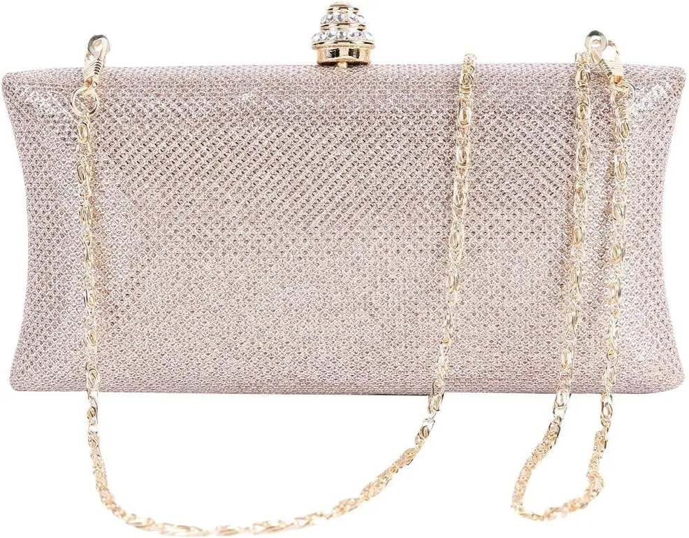 Womens Shining Rhinstone Clasp Hardcase Clutch Evening Bag
