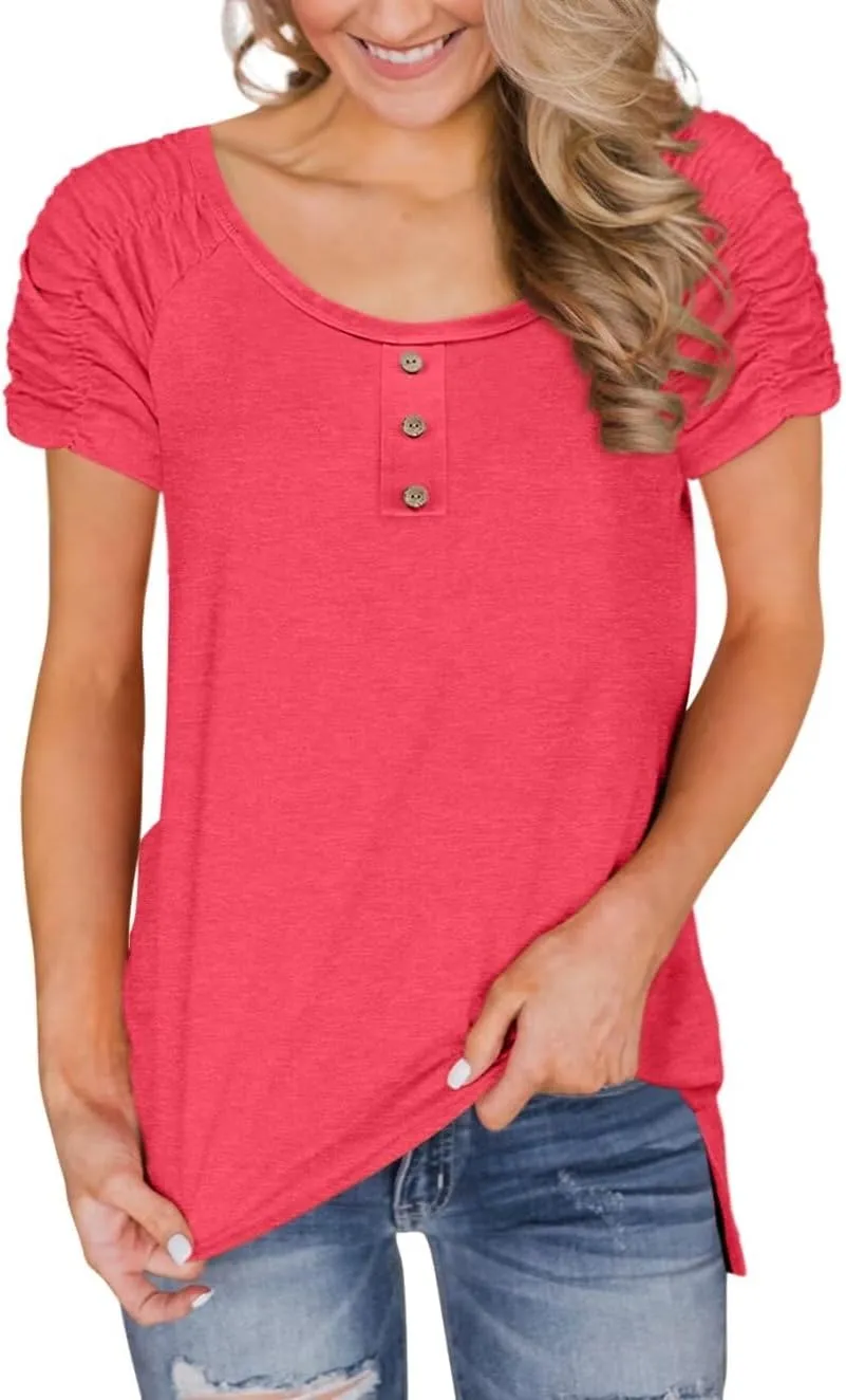 Womens Short Sleeve Tops Casual Solid Color Ladies Summer Shirts Dressy Plus Size T Shirts