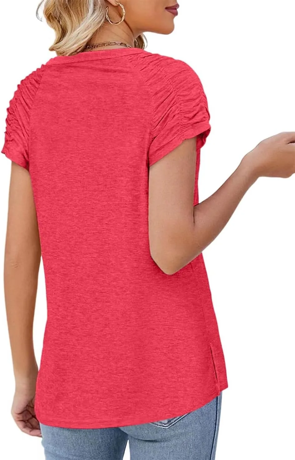 Womens Short Sleeve Tops Casual Solid Color Ladies Summer Shirts Dressy Plus Size T Shirts