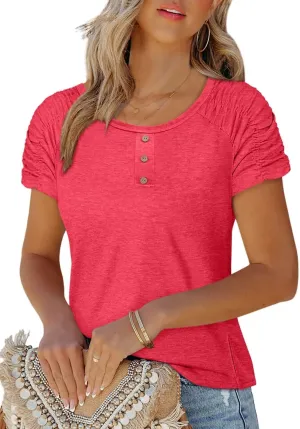 Womens Short Sleeve Tops Casual Solid Color Ladies Summer Shirts Dressy Plus Size T Shirts