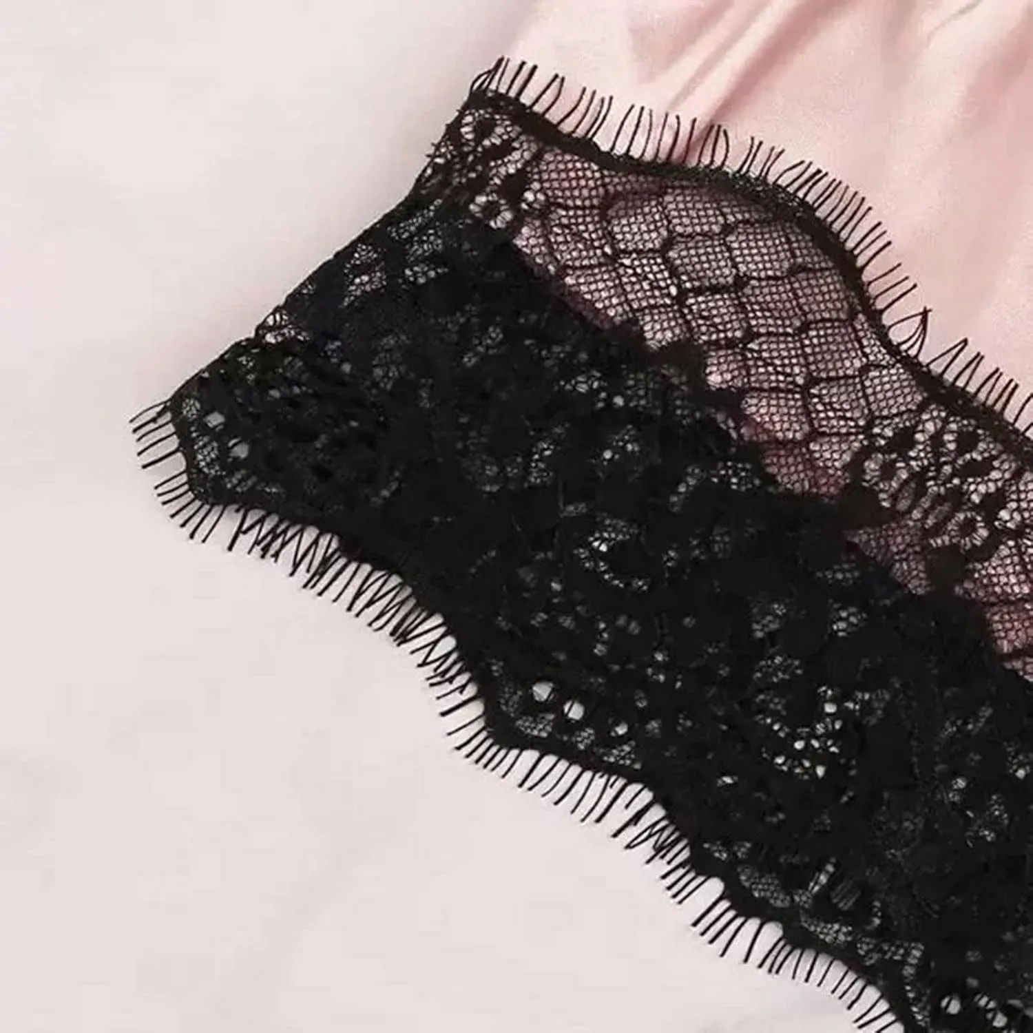 Womens Silky Pajama Sets 2 Piece Outfits Summer Sexy Lace Trim Cami Tops Shorts Soft Cute Camisole Lingerie Sleepwear