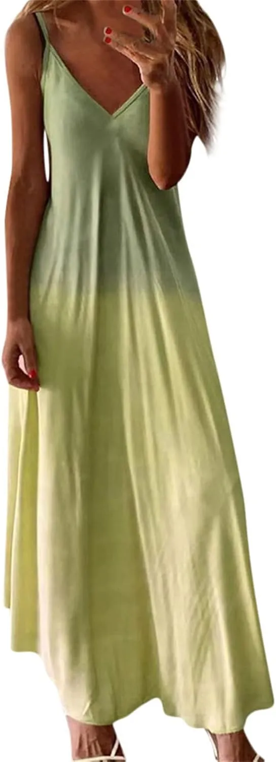 Womens Sleeveless Slip Dresses Loose Fit Dresses for Women V Neck Beach Hawaiian Maxi Long Summer Fall Dresses 2025