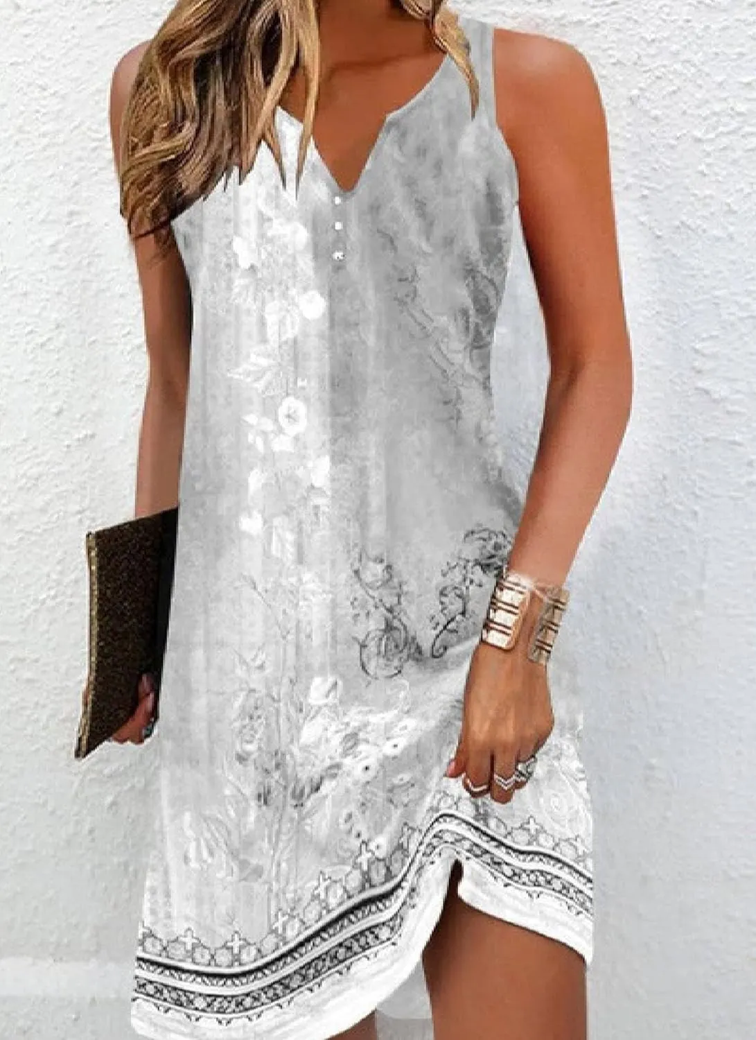 Women's Spring Summer Casual Dress V Neck Floral Print Sleeveless Mini Beach Vacation Party Sun Dresses