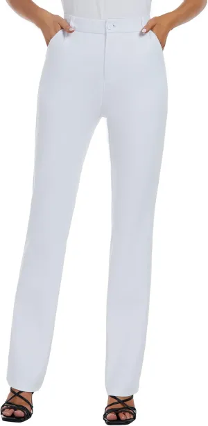 Women's Stretchy Straight Leg Dress Work Pants Business Office Casual Slacks with Pockets