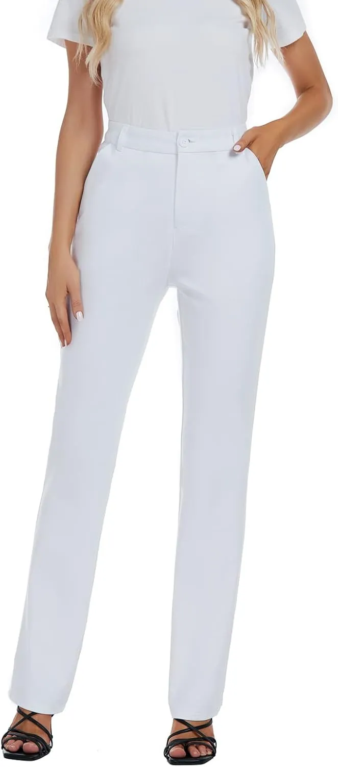Women's Stretchy Straight Leg Dress Work Pants Business Office Casual Slacks with Pockets