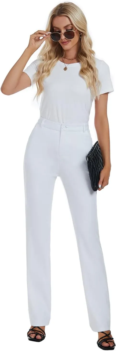 Women's Stretchy Straight Leg Dress Work Pants Business Office Casual Slacks with Pockets