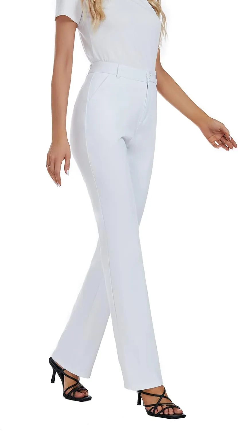 Women's Stretchy Straight Leg Dress Work Pants Business Office Casual Slacks with Pockets
