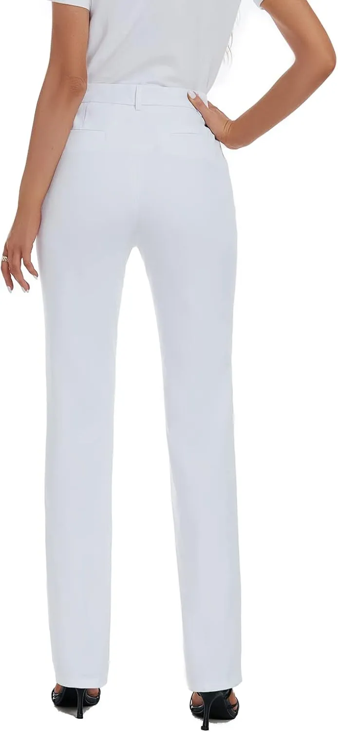 Women's Stretchy Straight Leg Dress Work Pants Business Office Casual Slacks with Pockets
