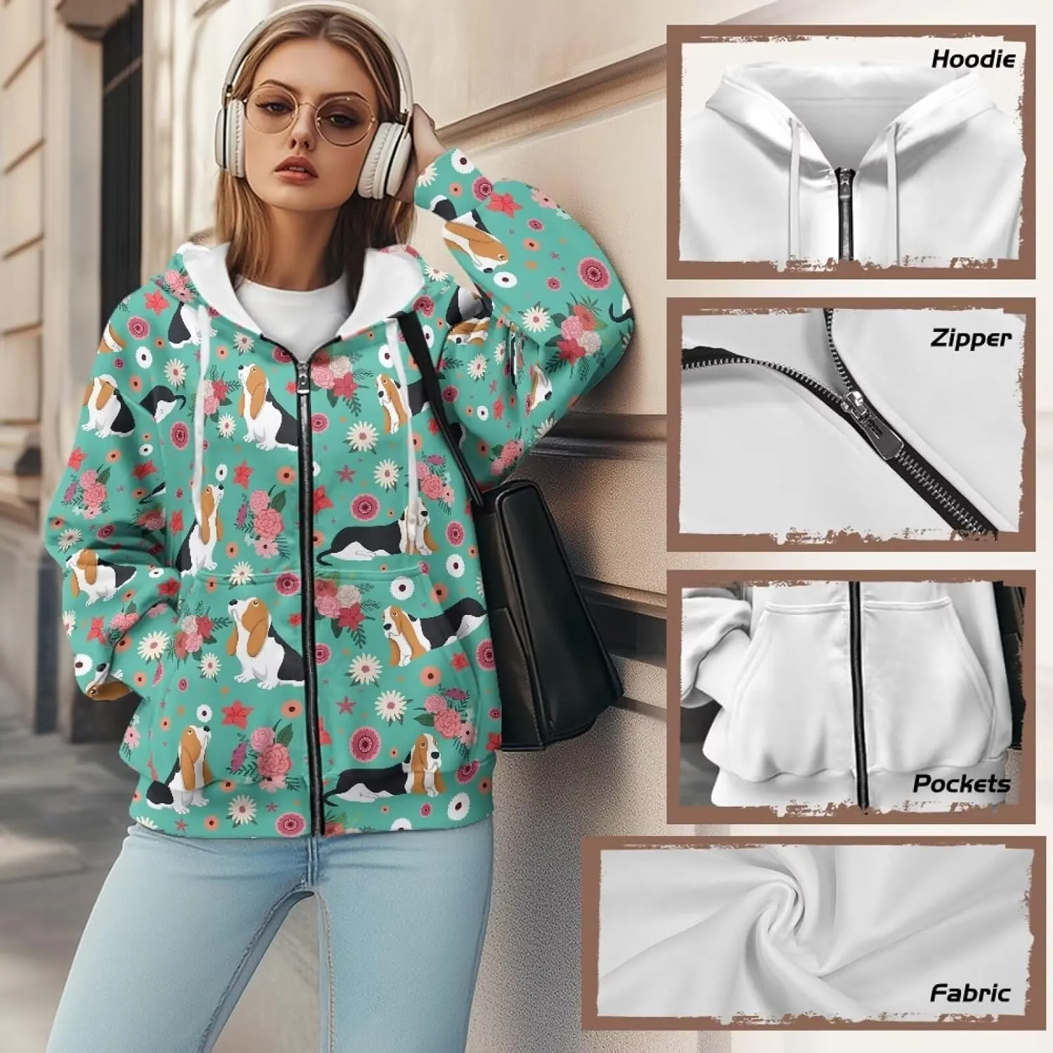 Women's Stylish Full-Zip Hoodies Oversized Hooded Sweatshirt Drawstring Long Sleeve Y2k Clothes with Pockets