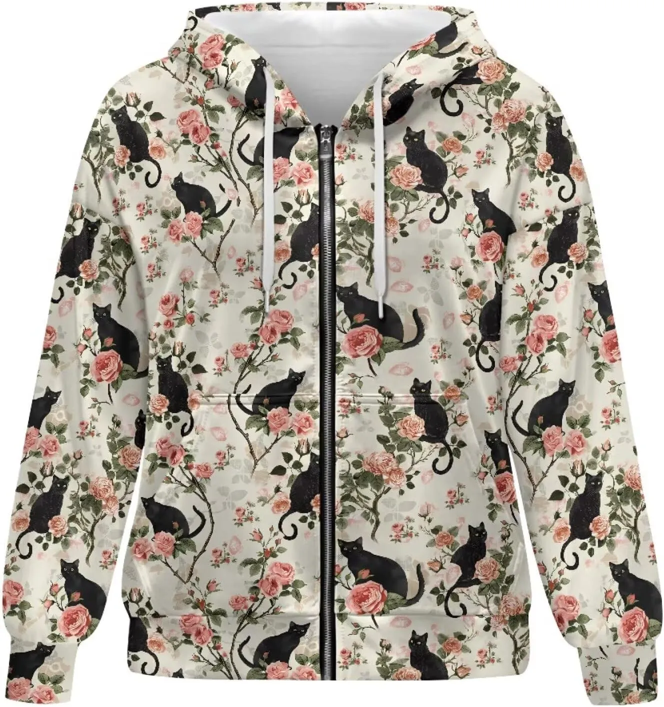 Women's Stylish Full-Zip Hoodies Oversized Hooded Sweatshirt Drawstring Long Sleeve Y2k Clothes with Pockets