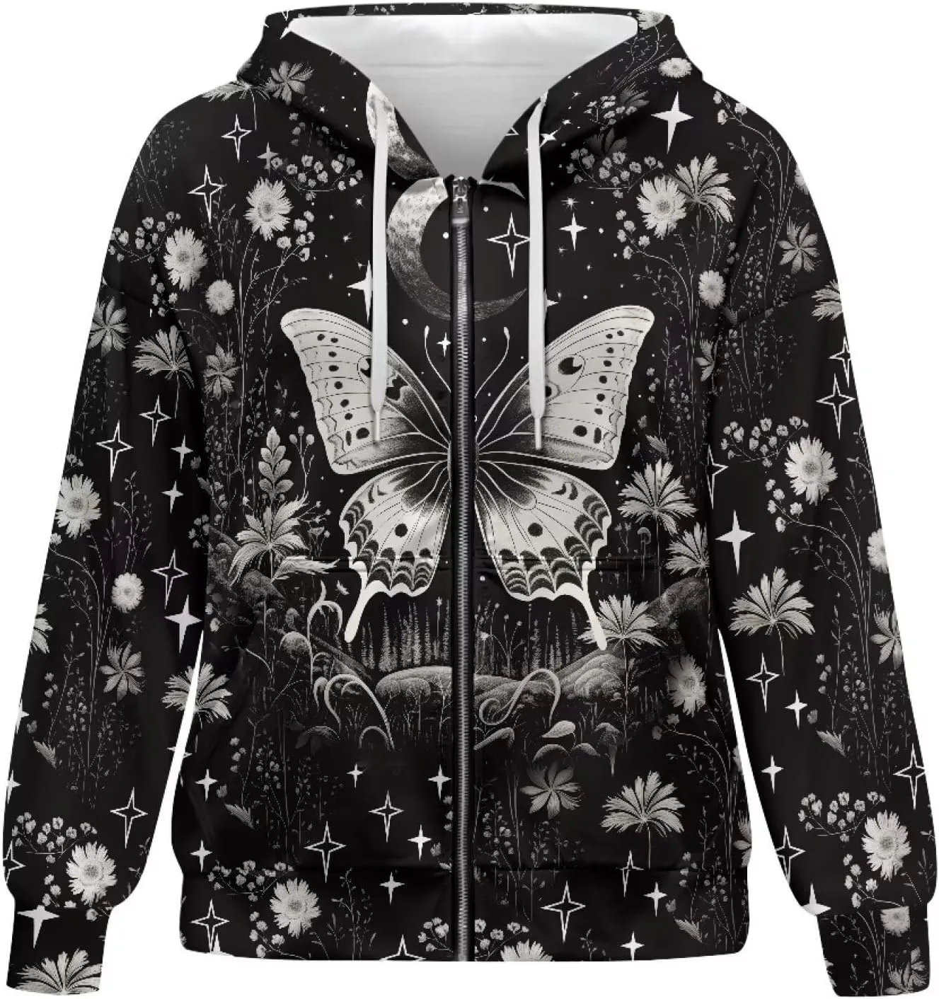 Women's Stylish Full-Zip Hoodies Oversized Hooded Sweatshirt Drawstring Long Sleeve Y2k Clothes with Pockets
