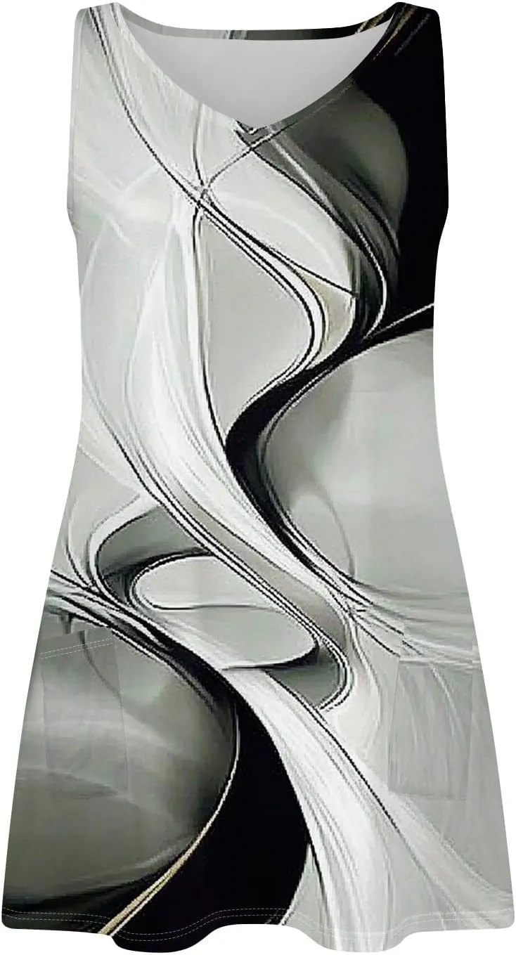 Women's Summer Casual Trendy Sleeveless Halter Striped Plaid Printed Print Bohemian Beach Midi Dress with Pockets, S-3XL