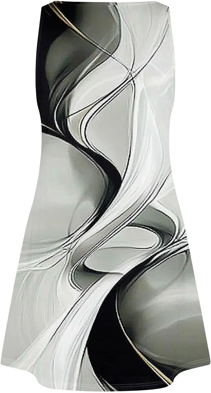 Women's Summer Casual Trendy Sleeveless Halter Striped Plaid Printed Print Bohemian Beach Midi Dress with Pockets, S-3XL