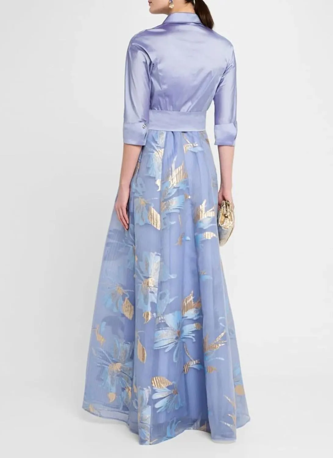 Women's Summer Dress Floral Long Sleeve Maxi Dress Wedding Guest Flowy Skirt with Adjustable Waist Tie