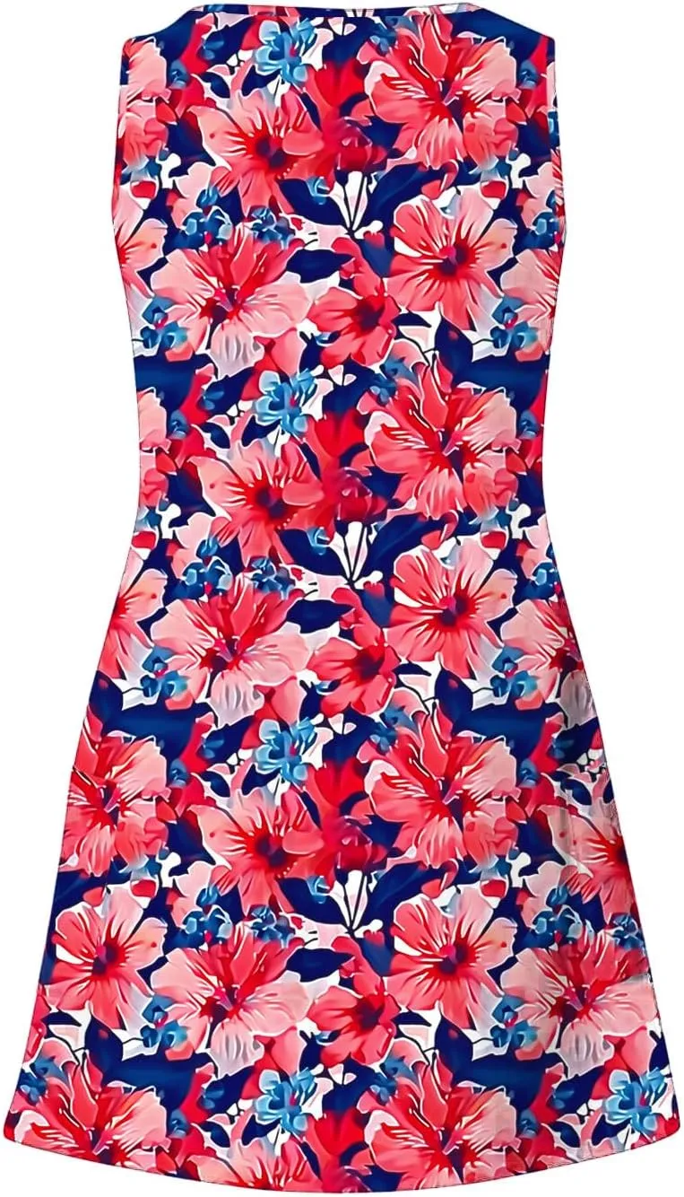 Womens Summer Dresses 2025 Trendy Casual Sleeveless Sundresses Beach Vacation Boho Floral Coverup Flowy Tank Dress