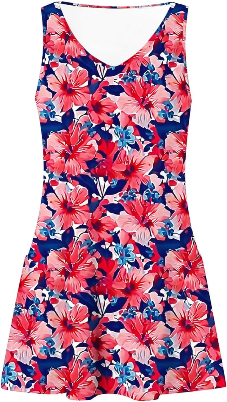 Womens Summer Dresses 2025 Trendy Casual Sleeveless Sundresses Beach Vacation Boho Floral Coverup Flowy Tank Dress