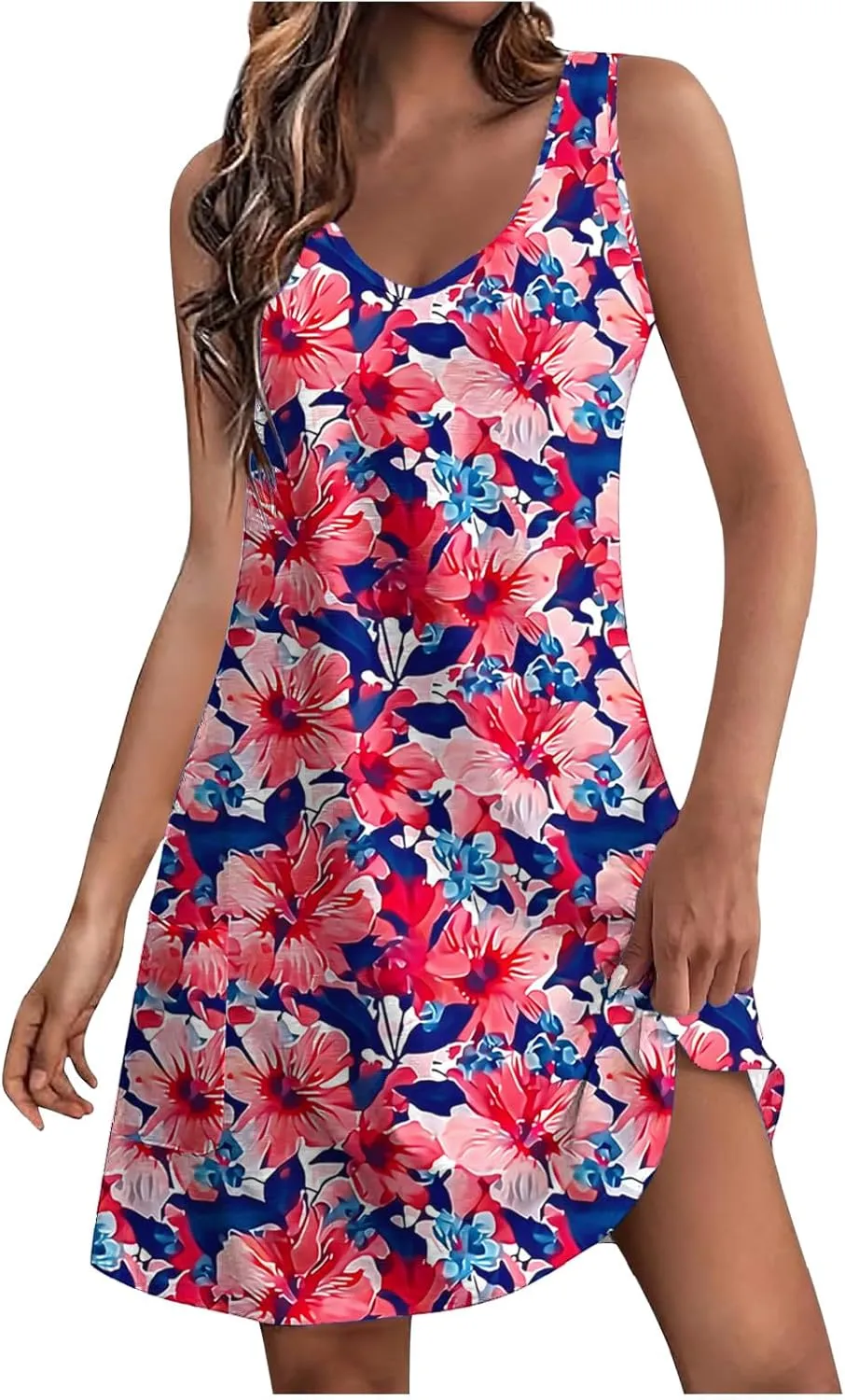 Womens Summer Dresses 2025 Trendy Casual Sleeveless Sundresses Beach Vacation Boho Floral Coverup Flowy Tank Dress