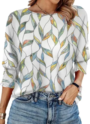 Womens Summer Tops 3/4 Length Sleeve Shirts for Women Plus Size Spring Fashion Clothes Trendy Casual Blouses