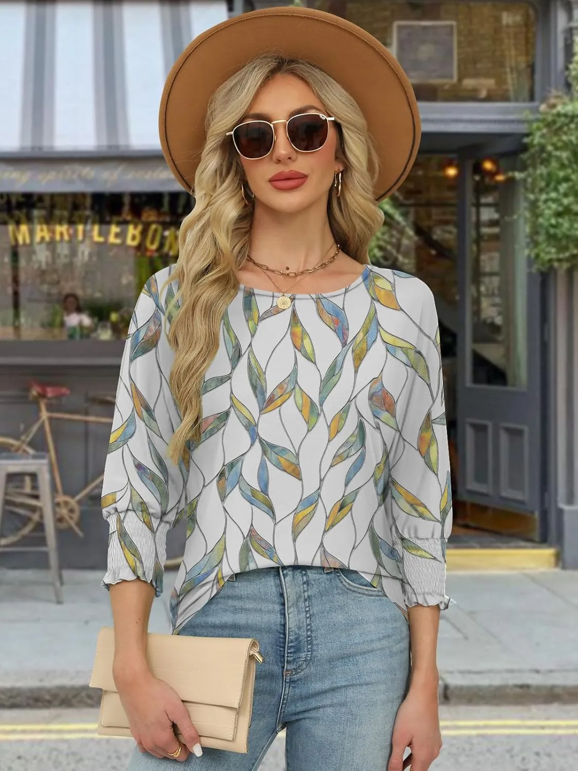 Womens Summer Tops 3/4 Length Sleeve Shirts for Women Plus Size Spring Fashion Clothes Trendy Casual Blouses