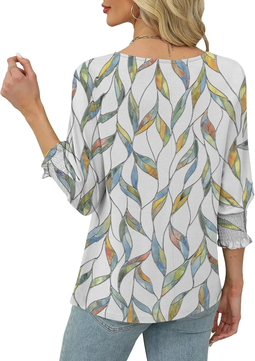 Womens Summer Tops 3/4 Length Sleeve Shirts for Women Plus Size Spring Fashion Clothes Trendy Casual Blouses