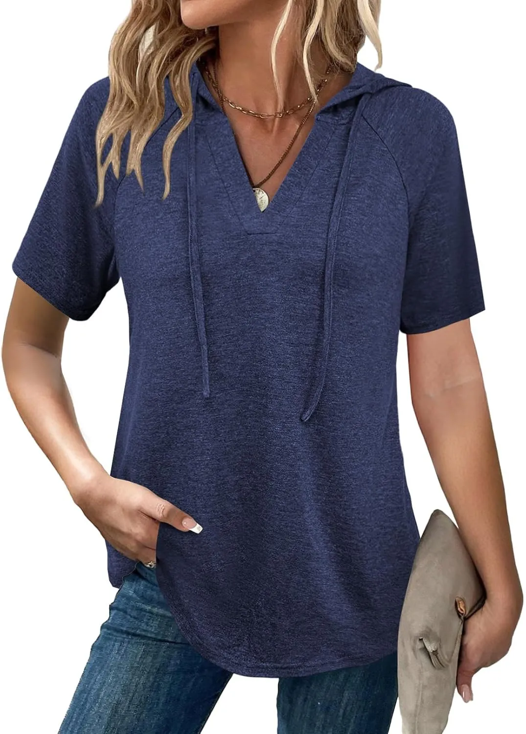 Womens Summer Tops Fashion Short Sleeve Hoodie Shirts Casual Loose Tunic Sweatshirts