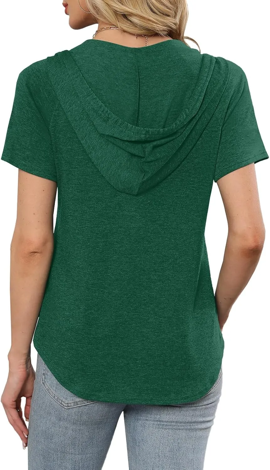 Womens Summer Tops Fashion Short Sleeve Hoodie Shirts Casual Loose Tunic Sweatshirts