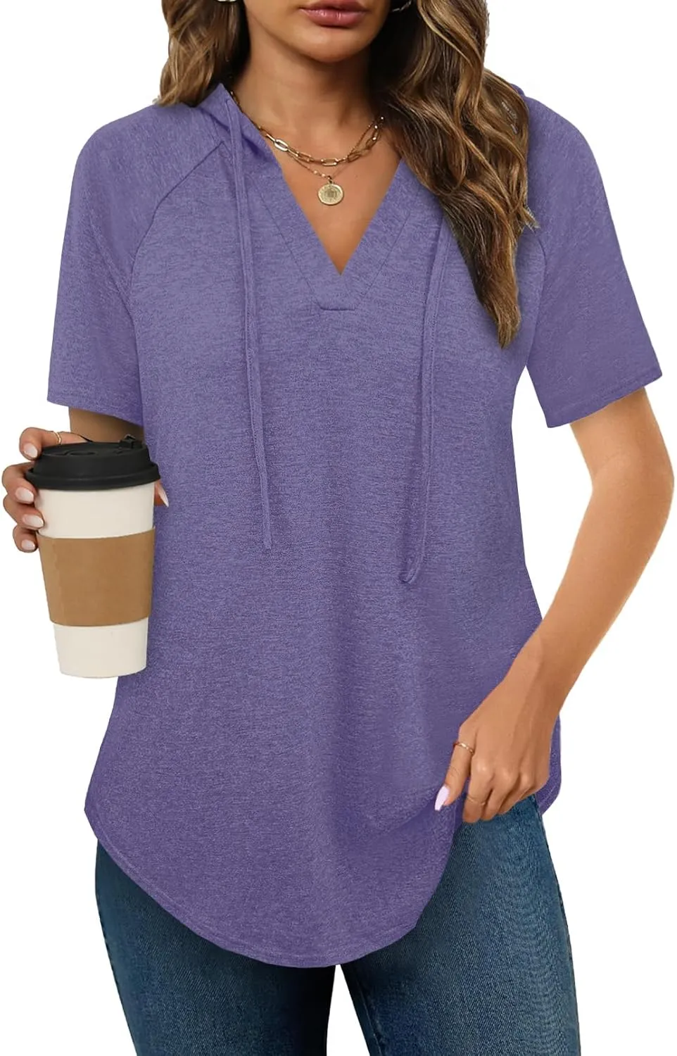 Womens Summer Tops Fashion Short Sleeve Hoodie Shirts Casual Loose Tunic Sweatshirts