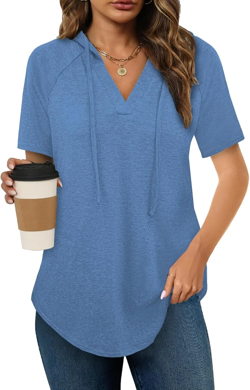 Womens Summer Tops Fashion Short Sleeve Hoodie Shirts Casual Loose Tunic Sweatshirts